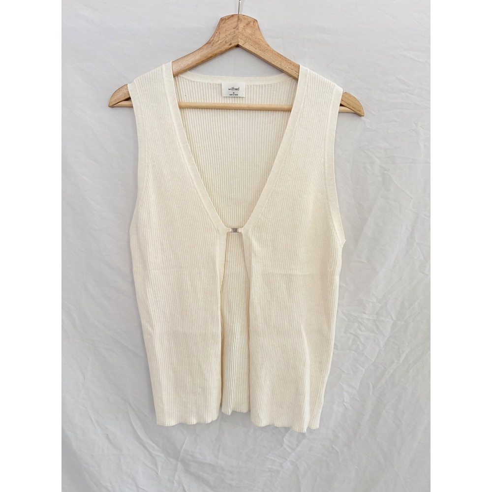 Wilfred Ribbed Knit Vest Women Cream V-Neck Single Clasp Sleeveless Top Medium